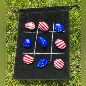 Flag Tick tack toe Game, Painted Rock, Father Gift Set, Travel Game, 4th of July